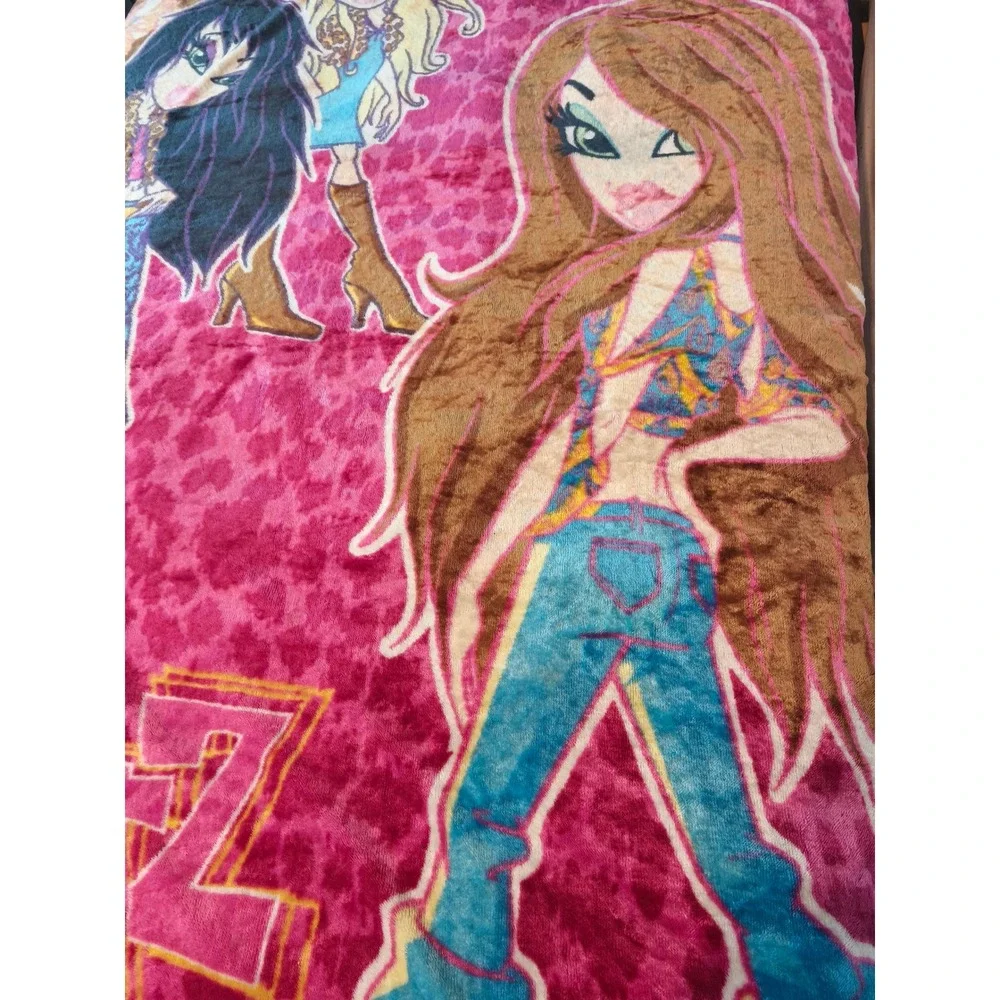 Bratz Pink Leopard Print Plush Throw Blanket Y2K Jade Cloe Yasmin Fleece Vintage